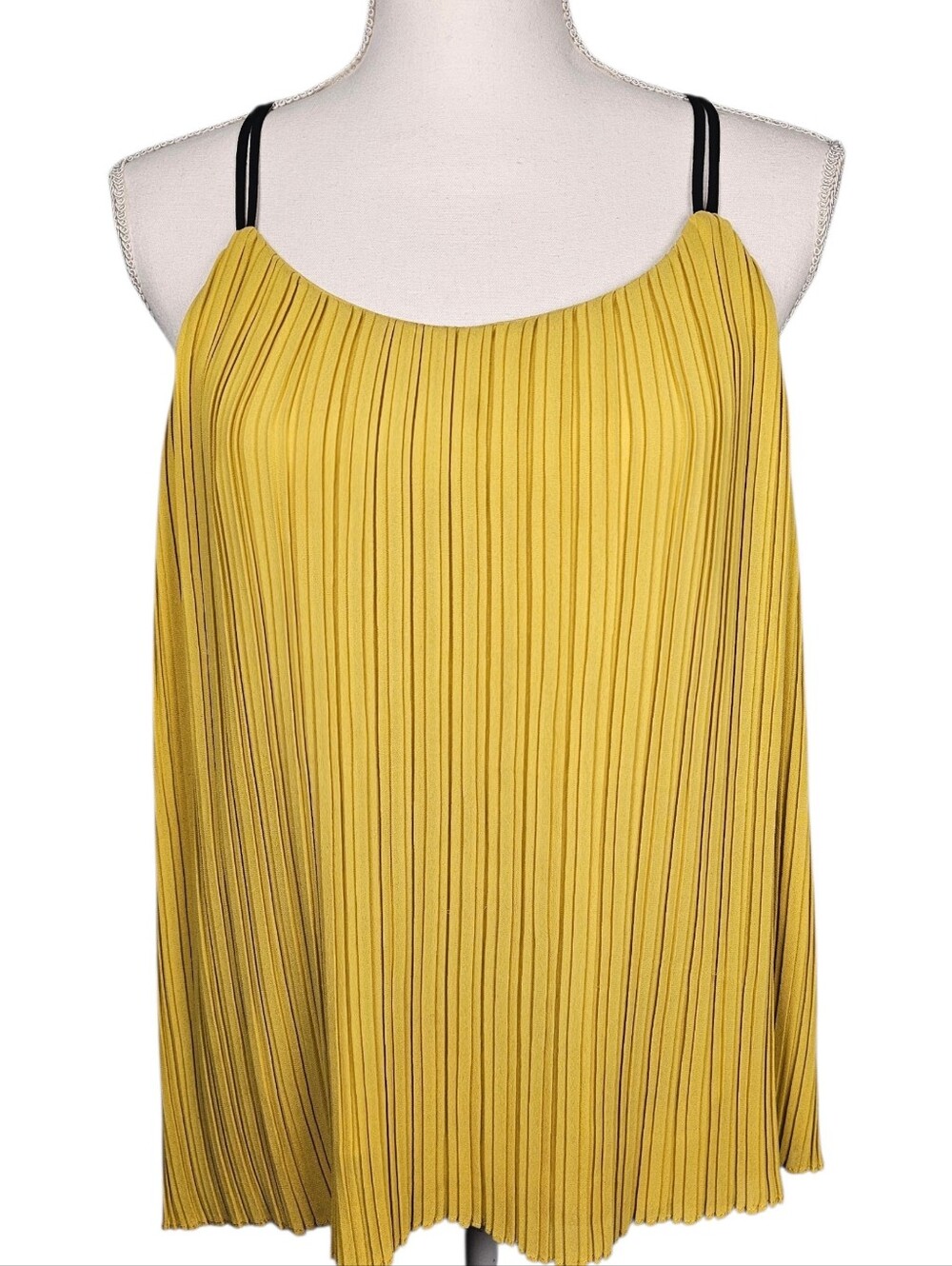 Naked Zebra Yellow Plissé Sunburst Pleated Swing-Fit Black Strap Tank Top Size S